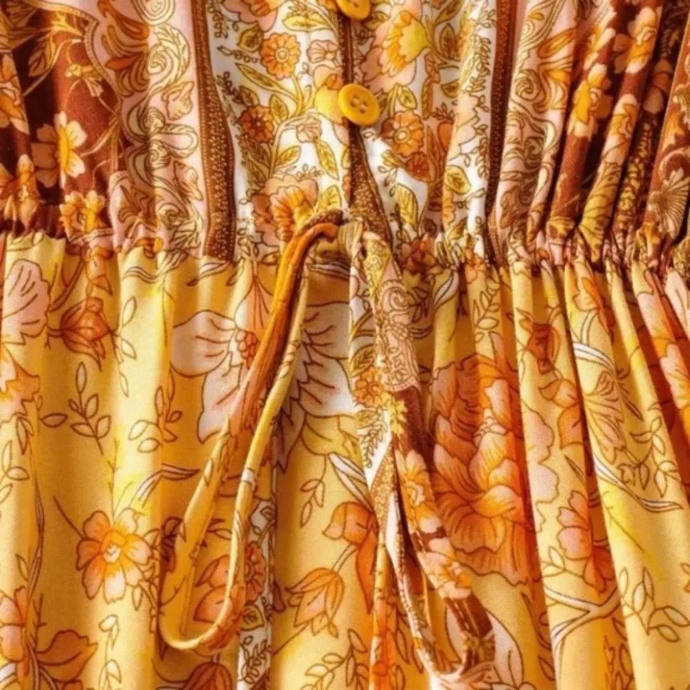 SOLD OUT Boho Golden Floral Long Sleeve Gypsy Dress - Picture 8 of 10